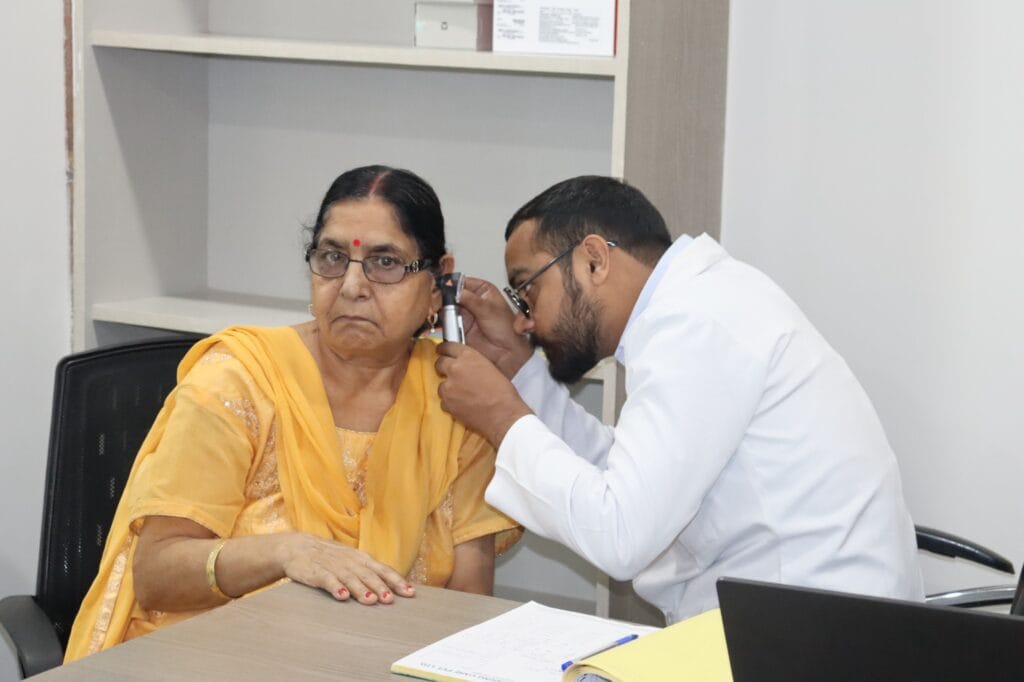 Indian woman getting a hearing test